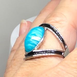 Bold Silver Ring With Blue Enamel Oval